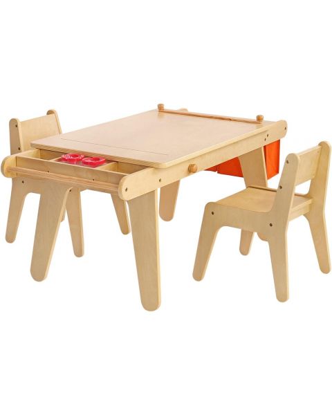 MEEDEN Solid Birch Wood Kids Table and Chair Set w/ Paper Roll, Kids Craft Drafting Desk
