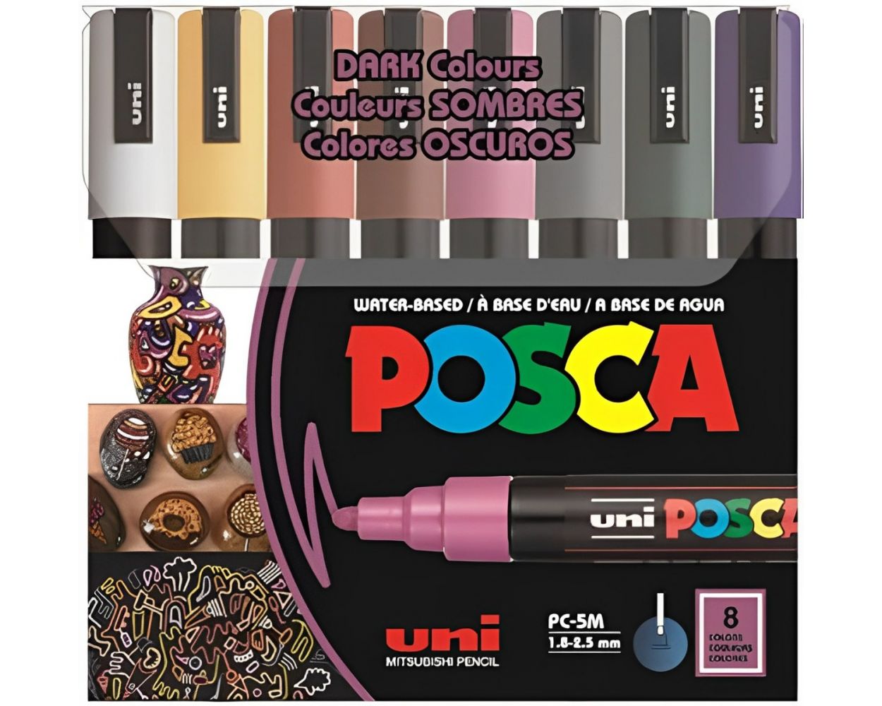 Uni Posca PC-5M Dark Colors - 8 pcs Set